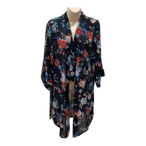 Tahari Floral Kimono Cardigan Coverup with Side Slits, Size S/P-M/M